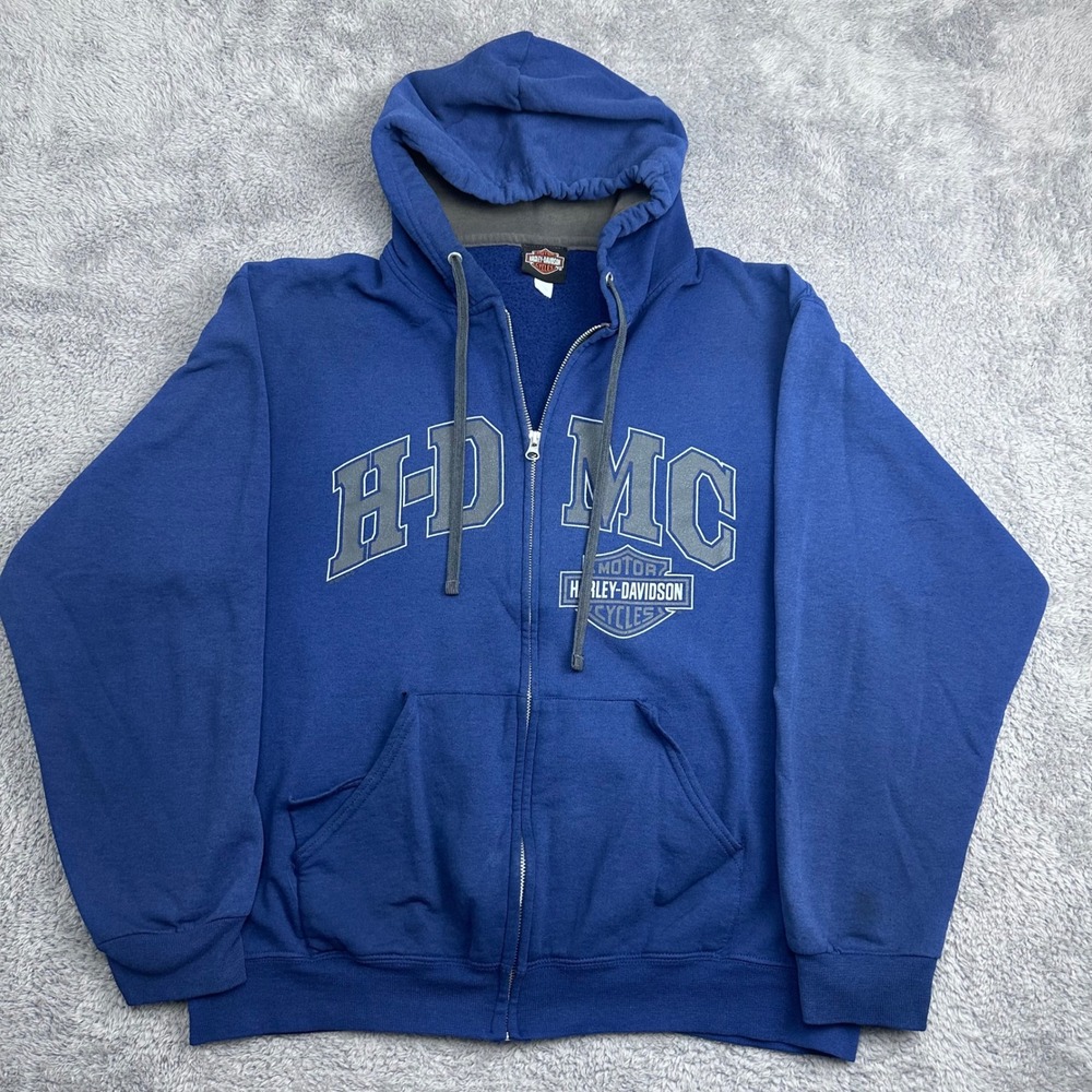 Harley-Davidson Zip Up Hoodie Mens Large Blue Pocono Mountain Graphic Sweatshirt